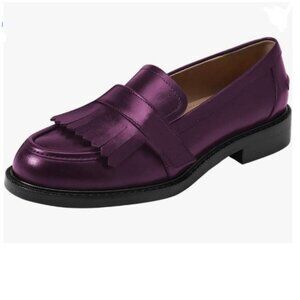 FOWT Purple Round Toe Platform Penny Loafers Slip on Tassel Flat Pumps Contrast